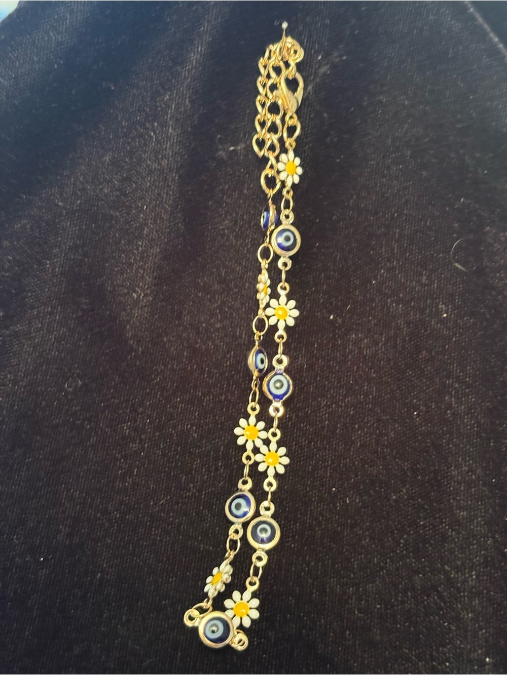 Gold-Tone Daisy & Blue Eye Charm Anklet - Women Jewelry